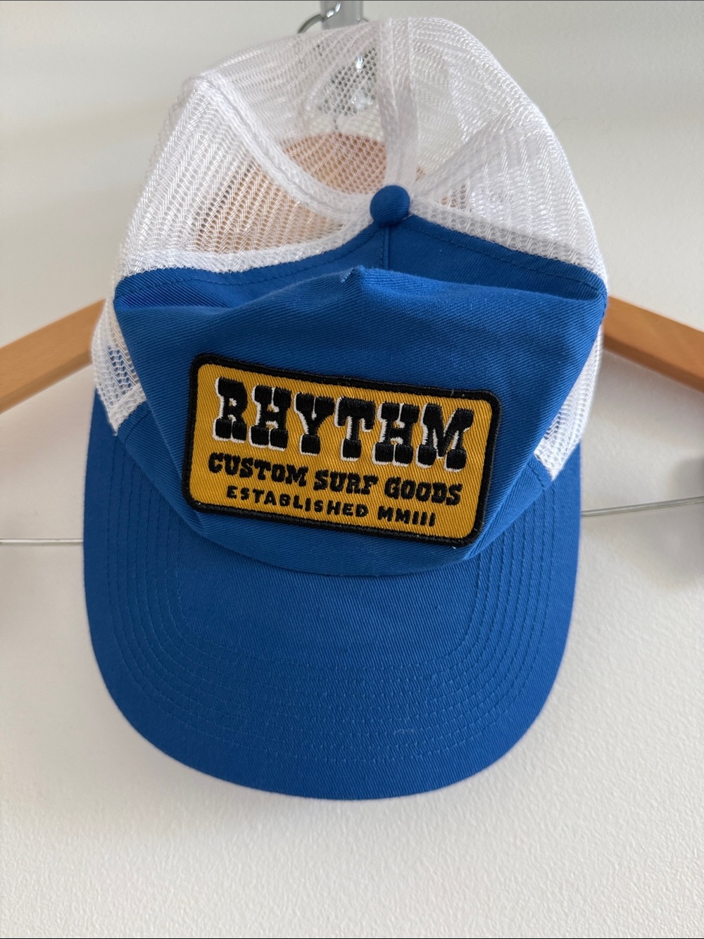 Rhythm. Blue & White Kids Trucker Hat with Yellow Patch